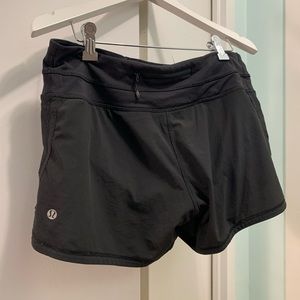 Black lululemon running shorts, mid rise